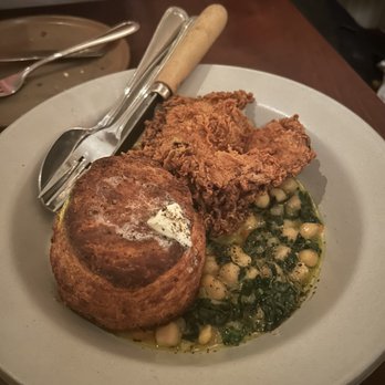 Pizzaiolo - Buttermilk fried chicken with a biscuit and chickpea ragu - Italian Near Me - Oakland, California Pizzaiolo - Buttermilk fried chicken with a biscuit and chickpea ragu - Italian Near Me - Oakland, California