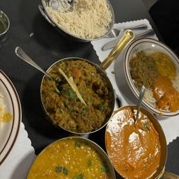 Bengan Bhartha, paneer tikka masala, and tadka fry