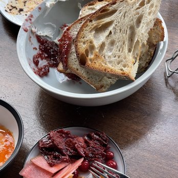 Field Bar Bottle - Top: Sourdough, house ricotta, and jam  Bottom: pickled plate (mushrooms, watermelon radish. kimchi, cranberries, golden beet) - Beer, Wine & Spirits Near Me - Tacoma, Washington
