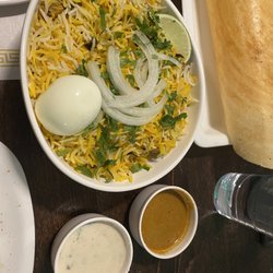 Bawarchi Biryanis - Goat biryani, chickpea flour fried jalapeños, idlis, dosa