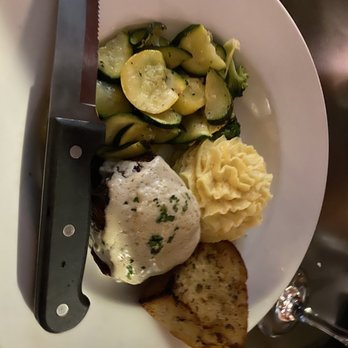 Js' Old Town Bistro - Filet mignon with Gorgonzola sauce and polenta and veggies. - Italian Near Me - Dayton, Nevada Js' Old Town Bistro - Filet mignon with Gorgonzola sauce and polenta and veggies. - Italian Near Me - Dayton, Nevada