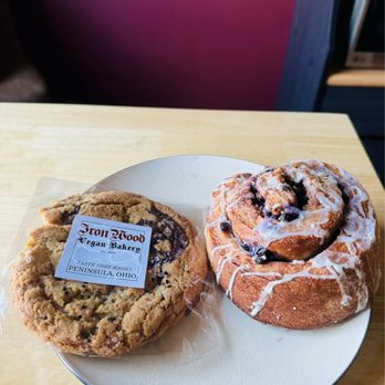 Ironwood Vegan Bakery - Tahini Chocolate Chip Cookie and Blueberry Cinnamon Roll - Vegan Near Me Ironwood Vegan Bakery - Tahini Chocolate Chip Cookie and Blueberry Cinnamon Roll - Vegan Near Me