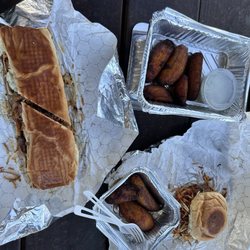 JAMA Miami Cuban - Left: pan con bistec, plantains, & the Cuban frita