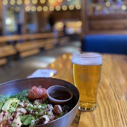 Public House - Spicy Tuna Poke Bowl and Grains of Wrath beer