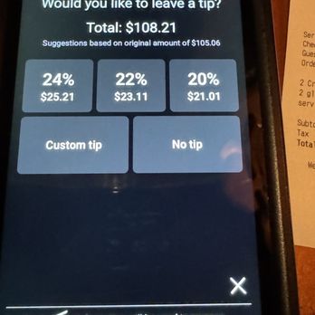 The Evie - Recommend tip amounts based on $108 and not actual $94 spent before tax. - American Near Me - Chicago, Illinois