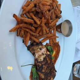 Salmon (small) and average sweet potato fries