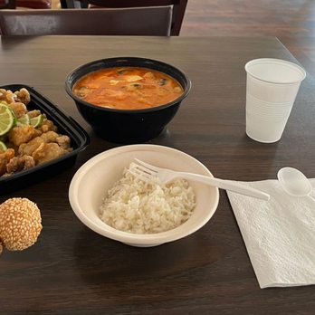 China Station - sesame balls + deep fried chicken nuggets in lemon + juice + hot and sour soup - Chinese Near Me - Fremont, California