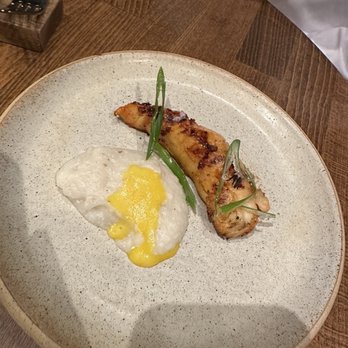 Verse - Second: GRILLED LOBSTER Moretti Grits, Confit Egg, Guajillo Jam (Overcooked and messy tbh) - Seafood Near Me - Toluca Lake, California