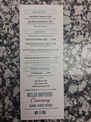 Menu photo 1 Miller Bros Creamery Mount Clemens, MI Menu photo 1 Miller Bros Creamery Mount Clemens, MI