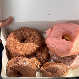 Apple fritter, cherry, blueberry, chocolate cake, and cinnamon