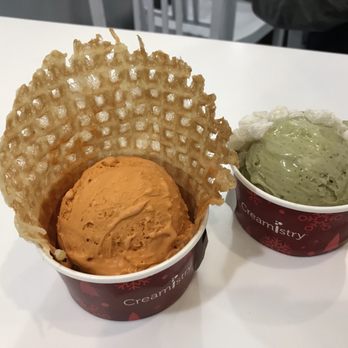 Creamistry - Thai tea with waffle and green tea matcha - Desserts Near Me - Houston, Texas