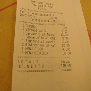 Trattoria Guelfa - the bill - Trattorie Near Me - Florence, FI Trattoria Guelfa - the bill - Trattorie Near Me - Florence, FI