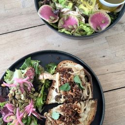 Mushroom Tartine and market greens salad