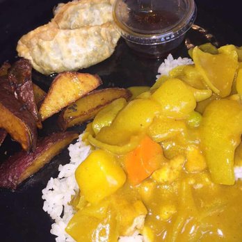 Blossom Tree - Organic tofu curry (pretty spicy), crispy sweet potatoes, and dumplings - Korean Near Me - Atlanta, Georgia Blossom Tree - Organic tofu curry (pretty spicy), crispy sweet potatoes, and dumplings - Korean Near Me - Atlanta, Georgia