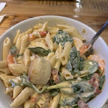 FINS Ale House & Raw Bar - Shellfish Pasta is rich with white sauce, shrimp, scallops, crab meat throughout, and more. It doesn't disappoint! - Seafood Near Me - Bethany Beach, Delaware FINS Ale House & Raw Bar - Shellfish Pasta is rich with white sauce, shrimp, scallops, crab meat throughout, and more. It doesn't disappoint! - Seafood Near Me - Bethany Beach, Delaware