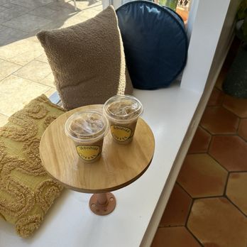 Jedidiah Coffee - Two pistachio milk lattes - Coffee & Tea Near Me - Laguna Beach, California
