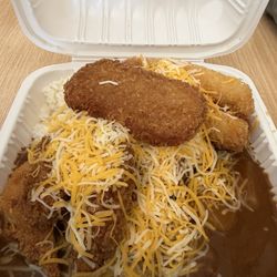 Chicken Katsu Curry with added cheese, oysters & shrimp