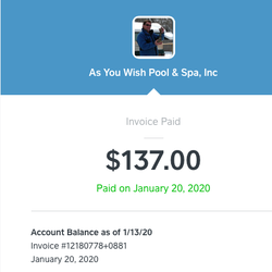 As You Wish Pool & Spa - My paid invoice two days before Tom accuses of not paying