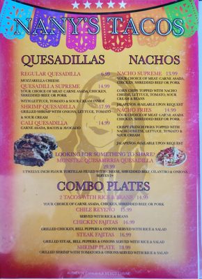 Menu photo 1 Nanys Tacos Williams, AZ