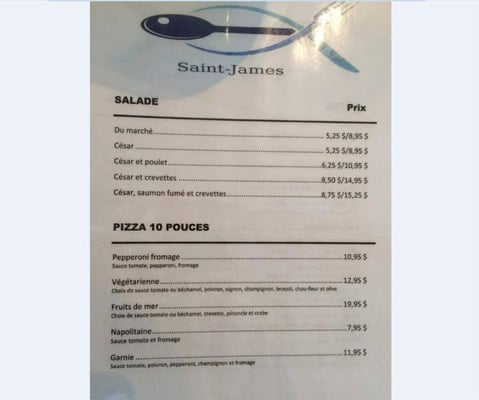 Menu photo 4 Saint-James au Bar de l'Eau Baie-Comeau, QC Menu photo 4 Saint-James au Bar de l'Eau Baie-Comeau, QC