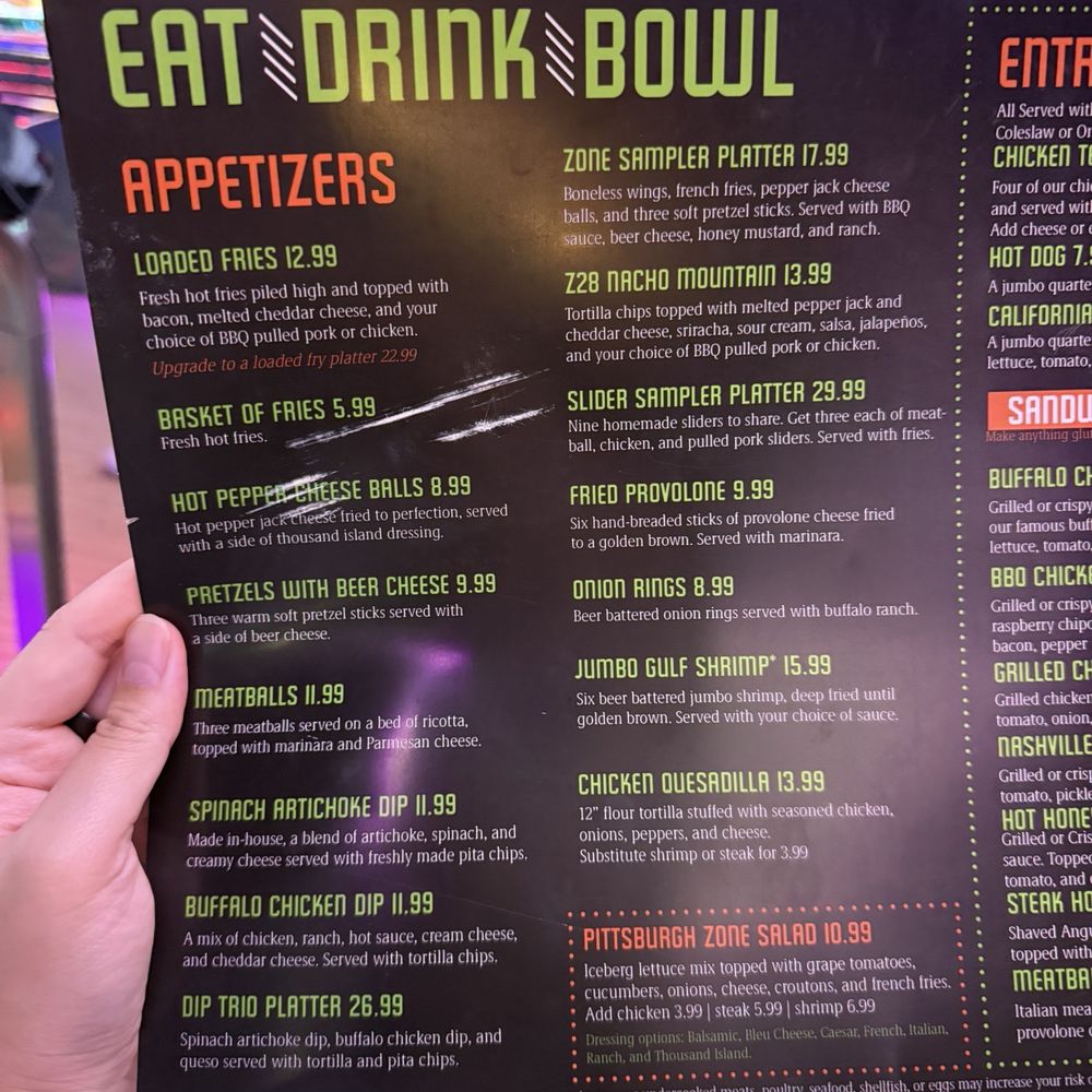 Zone 28 - Menu - Bowling Near Me - Pittsburgh, Pennsylvania Zone 28 - Menu - Bowling Near Me - Pittsburgh, Pennsylvania