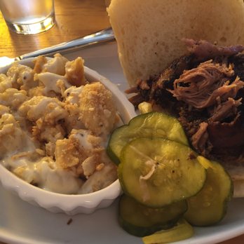 Salt + Smoke - Pulled pork sandwich with cheddar cracker mac & cheese $9 - Bars Near Me - Saint Louis, Missouri Salt + Smoke - Pulled pork sandwich with cheddar cracker mac & cheese $9 - Bars Near Me - Saint Louis, Missouri