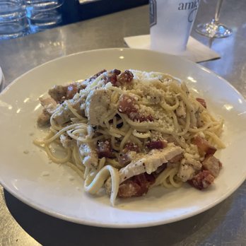 Amici 30A Italian Kitchen - Cacio de Pepe with bacon and grilled chicken. - Italian Near Me - Inlet Beach, Florida Amici 30A Italian Kitchen - Cacio de Pepe with bacon and grilled chicken. - Italian Near Me - Inlet Beach, Florida
