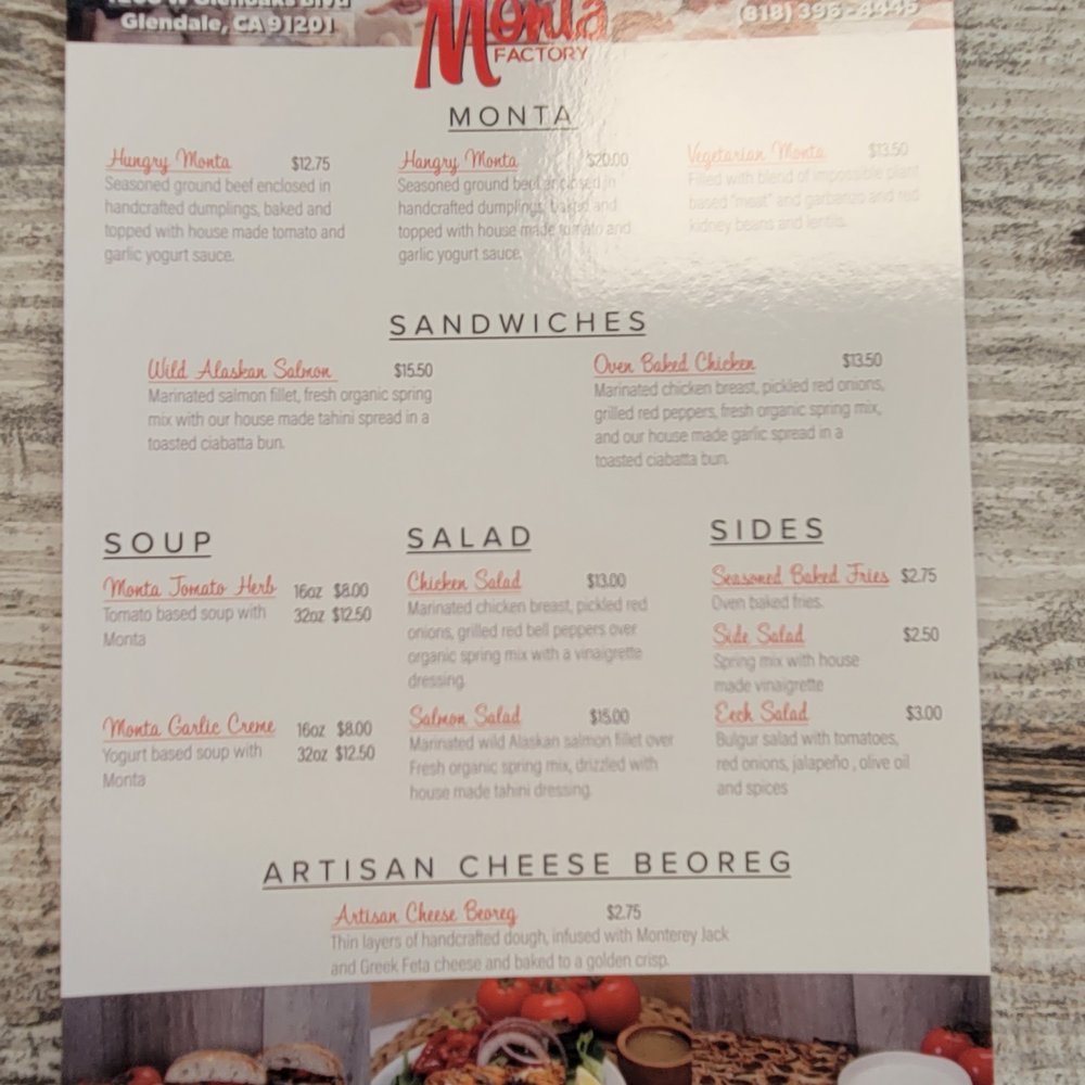 Monta Factory - Menu 07/2022 - Armenian Near Me - Glendale, California