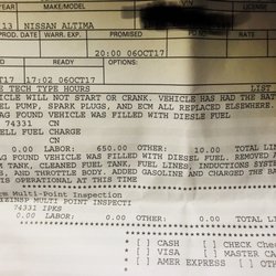 Riley Small Engine and Auto Repair - He claim my car wasn't filled with diesel Nissan said if he was a mechanic he should have known  the difference between gasoline and diesel