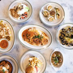 Calamari Fritti, Wedge Salad, Baked Oysters, Linguini Vongole, Chickem Parm, Grandma's Meatballs, Cheeseburger