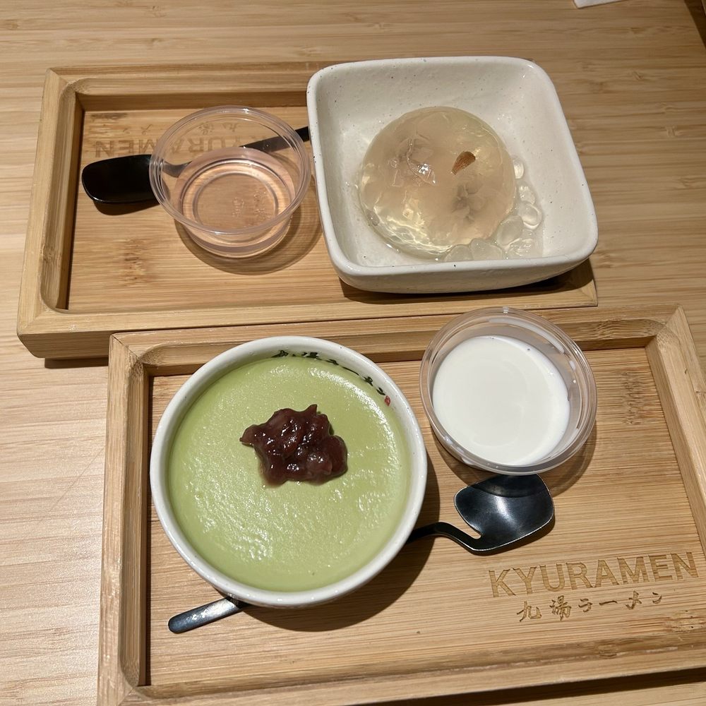 Kyuramen - Matcha Pudding W. Red Bean and Japanese Cherry Blossom Jelly - Ramen Near Me - Naperville, Illinois Kyuramen - Matcha Pudding W. Red Bean and Japanese Cherry Blossom Jelly - Ramen Near Me - Naperville, Illinois