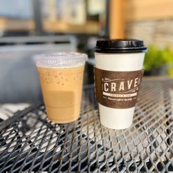 Crave Coffee & Tea - Iced latte with cold foam and a hot chai tea latte.
