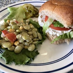 Homemades by Suzanne - Ashland - Chicken Salad on Wheat Roll with a side of Succotash Salad along with Sweet Pickles