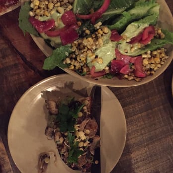 La Brasa - Greens, corn, pickled onions in a crema dressing // lentil tartine - Mexican Near Me - Somerville, Massachusetts
