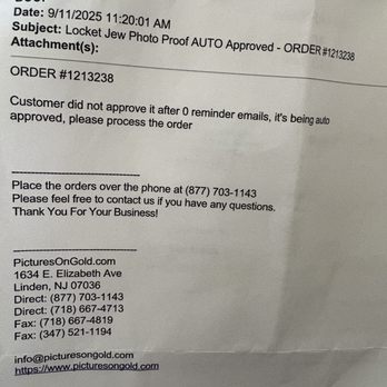 PicturesOnGold - It's shows 0 emails and auto approval and I paid to approve the photo?? - Jewelry Near Me - Linden, New York