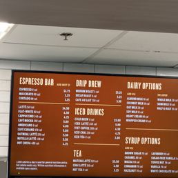 Full menu for coffee