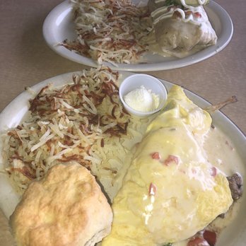 Cypress Breakfast House - Top: Breakfast Burrito  Bottom: Philly Cheesesteak Omelette - Breakfast & Brunch Near Me - Cypress, Texas