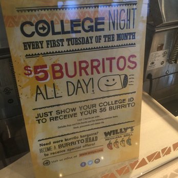 Willy's Mexicana Grill - College Night Sign - Mexican Near Me - Atlanta, Georgia Willy's Mexicana Grill - College Night Sign - Mexican Near Me - Atlanta, Georgia