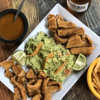 Fonda Maria - Guac and pork cracklings appetizer!! Yummmy!! - Mexican Near Me - Downey, California