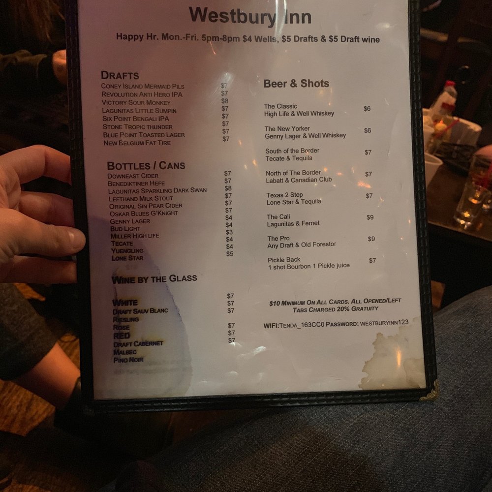 The Westbury Inn - Full drink menu. Plus full bar!! - American Near Me - Brooklyn, New York The Westbury Inn - Full drink menu. Plus full bar!! - American Near Me - Brooklyn, New York