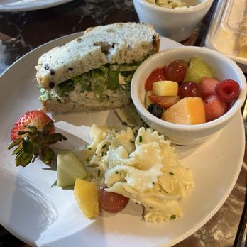 Julienne - Chicken tarragon half sandwich order with fruit or pasta side selection. - New American Near Me - San Marino, California Julienne - Chicken tarragon half sandwich order with fruit or pasta side selection. - New American Near Me - San Marino, California