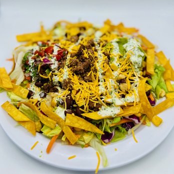 Burton Short Stop - Taco Salad! Try it with hamburger, grilled chicken or beef fajita! - American Near Me - Burton, Texas Burton Short Stop - Taco Salad! Try it with hamburger, grilled chicken or beef fajita! - American Near Me - Burton, Texas