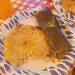 Pupuseria 5 Estrellas - Pork and cheese pupusa and chipilin tamal Pupusa good Tamale not my style