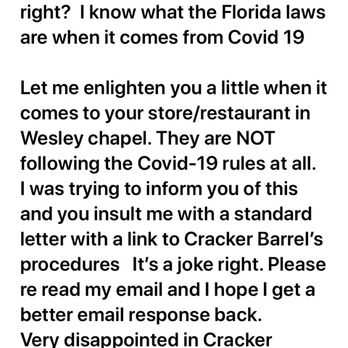 Cracker Barrel Corporate Office - Email from me responding to the ridiculous email they sent me - Flowers & Gifts Near Me - Lebanon, Tennessee Cracker Barrel Corporate Office - Email from me responding to the ridiculous email they sent me - Flowers & Gifts Near Me - Lebanon, Tennessee