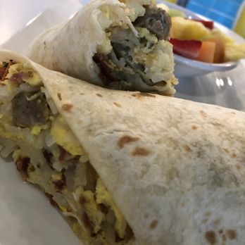 Over Easy - Arcadia - Breakfast Burrito with a side of fruit. - Breakfast & Brunch Near Me - Phoenix, Arizona Over Easy - Arcadia - Breakfast Burrito with a side of fruit. - Breakfast & Brunch Near Me - Phoenix, Arizona