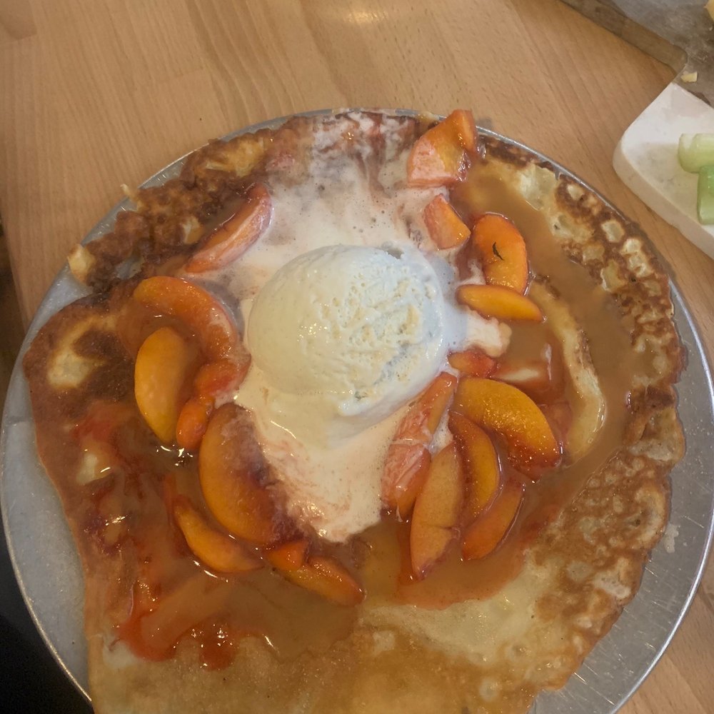 Van Gogh's Eeterie - My Liefje (peach pancake with ice cream) - Breakfast & Brunch Near Me - Springfield, Missouri Van Gogh's Eeterie - My Liefje (peach pancake with ice cream) - Breakfast & Brunch Near Me - Springfield, Missouri