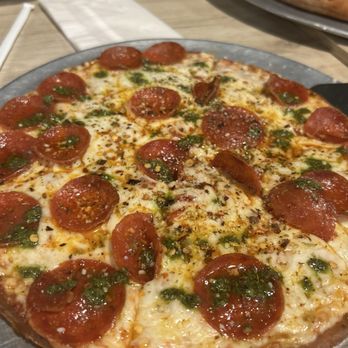 Buono’s Pizza - Cauliflower pepperoni w pesto drizzle - Pizza Near Me - Gilbert, Arizona Buono’s Pizza - Cauliflower pepperoni w pesto drizzle - Pizza Near Me - Gilbert, Arizona