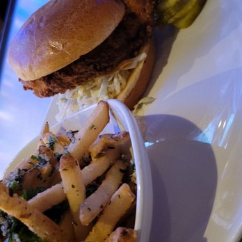 Yard House - Nashville hot chicken sandwich with truffle fries - Bars Near Me - Hanover, Maryland Yard House - Nashville hot chicken sandwich with truffle fries - Bars Near Me - Hanover, Maryland