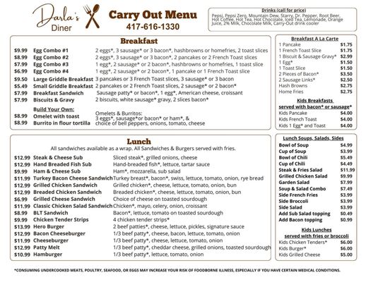 Menu photo 1 Darla’s Diner Willard, MO Menu photo 1 Darla’s Diner Willard, MO