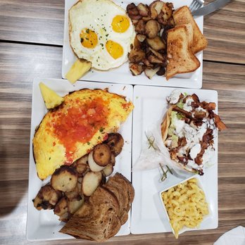 @ The Diner - Top: 3 Eggs of Choice Left: Tex Mex Omelet  Right: Chicken Bacon Ranch - Breakfast & Brunch Near Me - Orlando, Florida